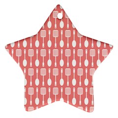 Coral And White Kitchen Utensils Pattern Star Ornament (two Sides)  by GardenOfOphir