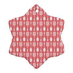 Coral And White Kitchen Utensils Pattern Snowflake Ornament (2-side) by GardenOfOphir