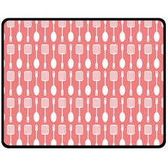 Coral And White Kitchen Utensils Pattern Double Sided Fleece Blanket (medium)  by GardenOfOphir