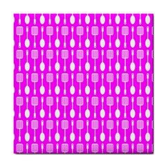 Purple Spatula Spoon Pattern Tile Coasters