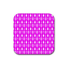 Purple Spatula Spoon Pattern Rubber Coaster (square)  by GardenOfOphir
