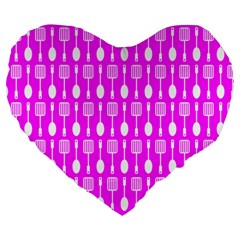 Purple Spatula Spoon Pattern Large 19  Premium Heart Shape Cushions
