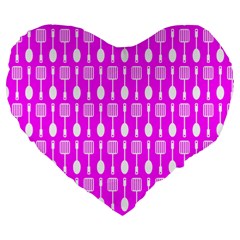 Purple Spatula Spoon Pattern Large 19  Premium Flano Heart Shape Cushions by GardenOfOphir