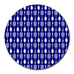 Indigo Spatula Spoon Pattern Round Mousepads by GardenOfOphir