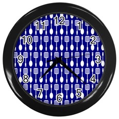 Indigo Spatula Spoon Pattern Wall Clocks (black) by GardenOfOphir