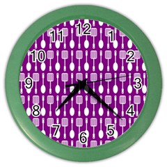 Magenta Spatula Spoon Pattern Color Wall Clocks by GardenOfOphir