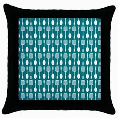 Teal And White Spatula Spoon Pattern Throw Pillow Cases (black) by GardenOfOphir