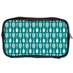 Teal And White Spatula Spoon Pattern Toiletries Bags 2-side by GardenOfOphir