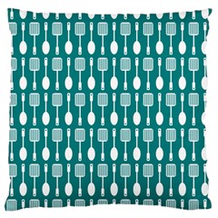 Teal And White Spatula Spoon Pattern Large Cushion Cases (two Sides)  by GardenOfOphir