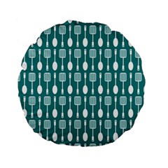 Teal And White Spatula Spoon Pattern Standard 15  Premium Round Cushions by GardenOfOphir