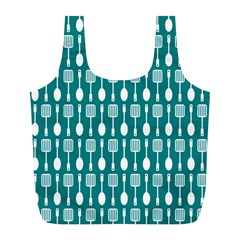 Teal And White Spatula Spoon Pattern Full Print Recycle Bags (l)  by GardenOfOphir