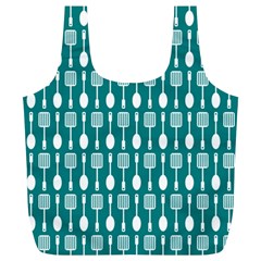 Teal And White Spatula Spoon Pattern Full Print Recycle Bags (l)  by GardenOfOphir