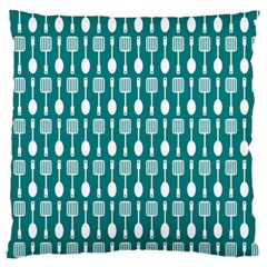 Teal And White Spatula Spoon Pattern Large Flano Cushion Cases (two Sides)  by GardenOfOphir