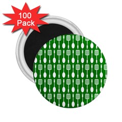 Green And White Kitchen Utensils Pattern 2 25  Magnets (100 Pack)  by GardenOfOphir