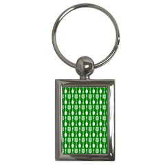Green And White Kitchen Utensils Pattern Key Chains (rectangle)  by GardenOfOphir