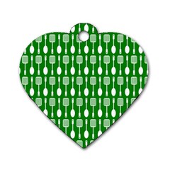 Green And White Kitchen Utensils Pattern Dog Tag Heart (one Side) by GardenOfOphir