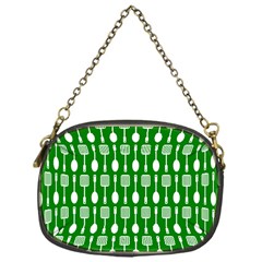 Green And White Kitchen Utensils Pattern Chain Purses (one Side)  by GardenOfOphir