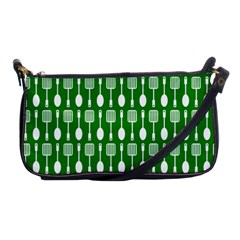 Green And White Kitchen Utensils Pattern Shoulder Clutch Bags by GardenOfOphir