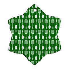 Green And White Kitchen Utensils Pattern Ornament (snowflake)  by GardenOfOphir