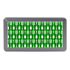 Green And White Kitchen Utensils Pattern Memory Card Reader (mini)