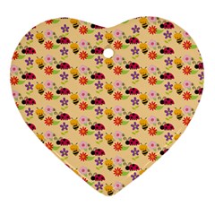 Colorful Ladybug Bess And Flowers Pattern Heart Ornament (2 Sides) by GardenOfOphir