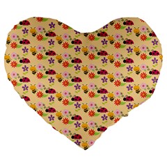 Colorful Ladybug Bess And Flowers Pattern Large 19  Premium Flano Heart Shape Cushions