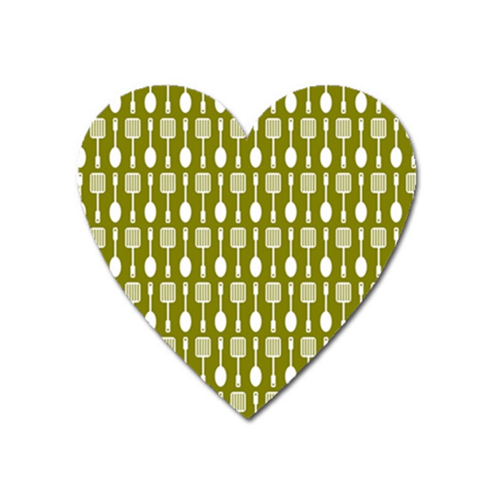 Olive Green Spatula Spoon Pattern Heart Magnet