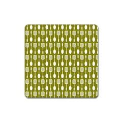 Olive Green Spatula Spoon Pattern Square Magnet by GardenOfOphir