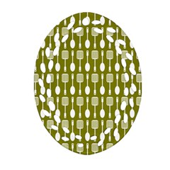 Olive Green Spatula Spoon Pattern Oval Filigree Ornament (2-side)  by GardenOfOphir