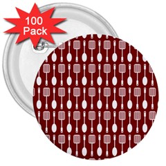 Red And White Kitchen Utensils Pattern 3  Buttons (100 Pack)  by GardenOfOphir