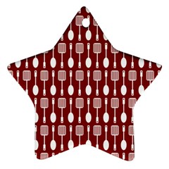 Red And White Kitchen Utensils Pattern Star Ornament (two Sides)  by GardenOfOphir