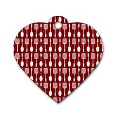 Red And White Kitchen Utensils Pattern Dog Tag Heart (one Side) by GardenOfOphir