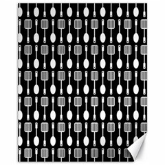 Black And White Spatula Spoon Pattern Canvas 11  X 14   by GardenOfOphir