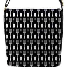 Black And White Spatula Spoon Pattern Flap Messenger Bag (s) by GardenOfOphir