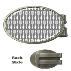 Gray And White Kitchen Utensils Pattern Money Clips (oval) 