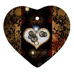 Steampunk, Awesome Heart With Clocks And Gears Ornament (heart)  by FantasyWorld7