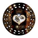 Steampunk, Awesome Heart With Clocks And Gears Ornament (Round Filigree)  Front