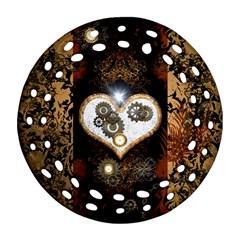 Steampunk, Awesome Heart With Clocks And Gears Round Filigree Ornament (2side)