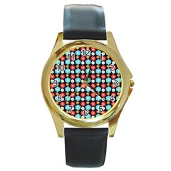 Colorful Floral Pattern Round Gold Metal Watches by GardenOfOphir