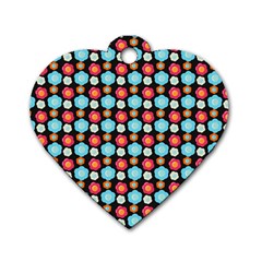 Colorful Floral Pattern Dog Tag Heart (two Sides) by GardenOfOphir