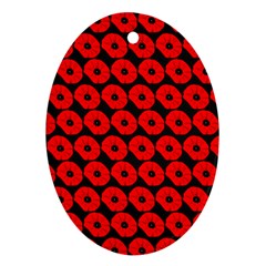 Charcoal And Red Peony Flower Pattern Ornament (Oval) 