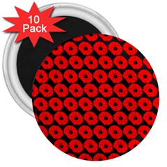Charcoal And Red Peony Flower Pattern 3  Magnets (10 pack) 