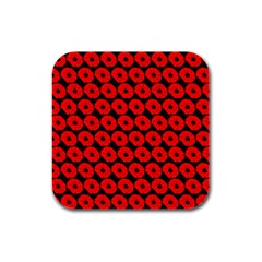 Charcoal And Red Peony Flower Pattern Rubber Square Coaster (4 Pack)  by GardenOfOphir