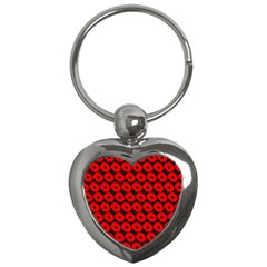 Charcoal And Red Peony Flower Pattern Key Chains (Heart) 