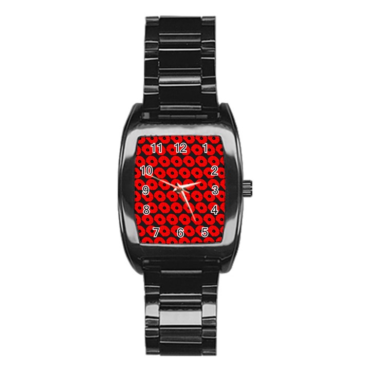 Charcoal And Red Peony Flower Pattern Stainless Steel Barrel Watch