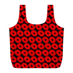 Charcoal And Red Peony Flower Pattern Full Print Recycle Bags (L) 