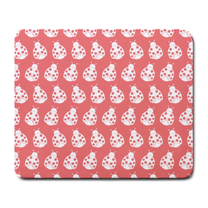 Coral And White Lady Bug Pattern Large Mousepads