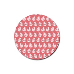 Coral And White Lady Bug Pattern Rubber Round Coaster (4 pack) 