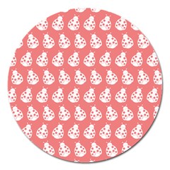 Coral And White Lady Bug Pattern Magnet 5  (Round)