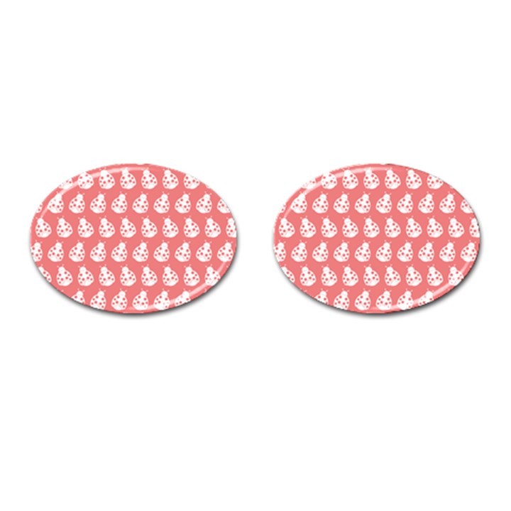 Coral And White Lady Bug Pattern Cufflinks (Oval)